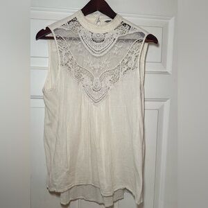 Women's L Y2K Rubbish Embroidered Lace Button Neck Cream Cotton Tank Nordstroms.